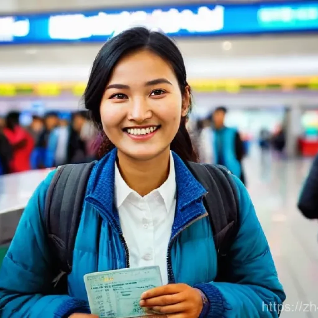 네팔의 대사관과 영사 서비스 - **Prompt for Nepal Visa on Arrival at Kathmandu Airport:**
"A cheerful Chinese tourist, female, ...
