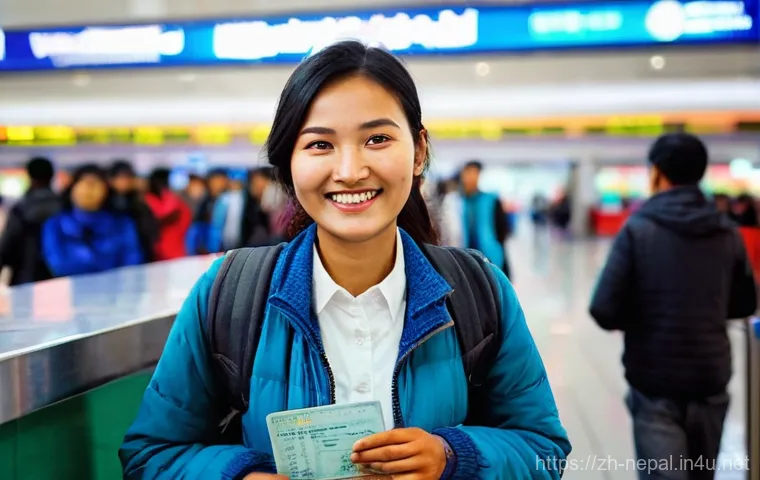 네팔의 대사관과 영사 서비스 - **Prompt for Nepal Visa on Arrival at Kathmandu Airport:**
    "A cheerful Chinese tourist, female, ...