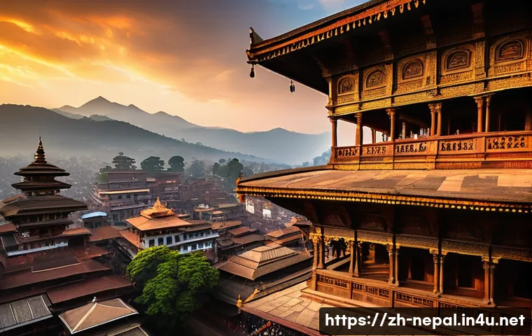 네팔의 유네스코 세계유산 - A breathtaking scene of Kathmandu Valley&rsquo;s ancient architecture at sunset, featuring the intricately...